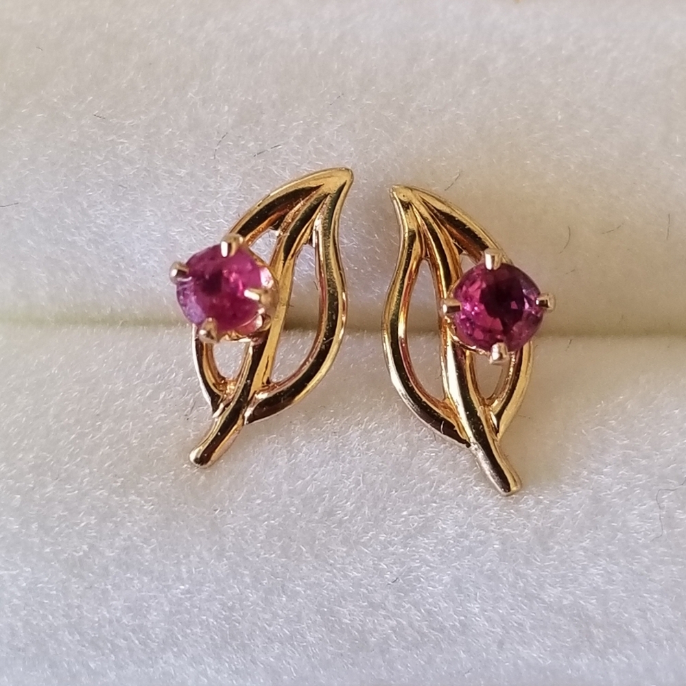 14K Gold Ruby Leaf Earrings